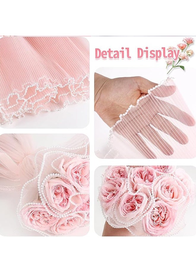 Happy D 4-yard 28cm pink bouquet wrapping mesh paper with pearl-edged wrinkled wavy mesh, suitable for DIY crafts, Valentine's Day, Mother's Day, weddings, and florist supplies - Image 4